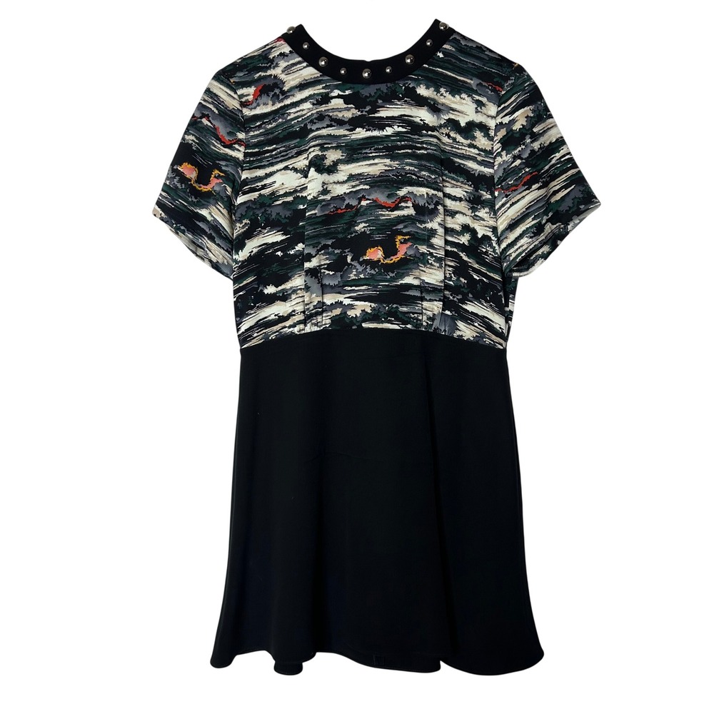 Louis Vuitton Silk Dress Sz 42‎ US 10 Black Print Studded Neckline Made in Italy